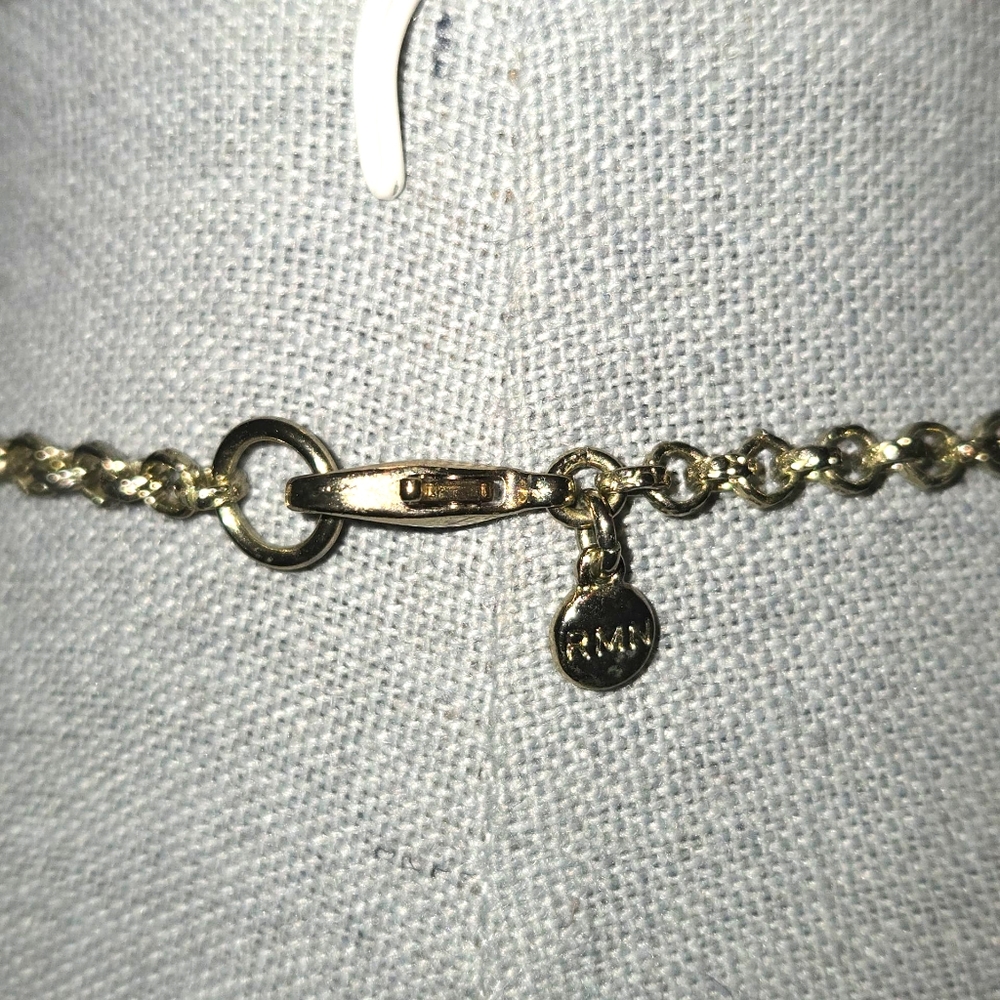 RMN Roman Signed Gold Tone Beehive Coil Beaded Cable Chain Station Necklace 34" - Picture 9 of 10